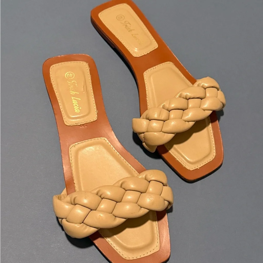 Beige Braided‎ Slide Sandals